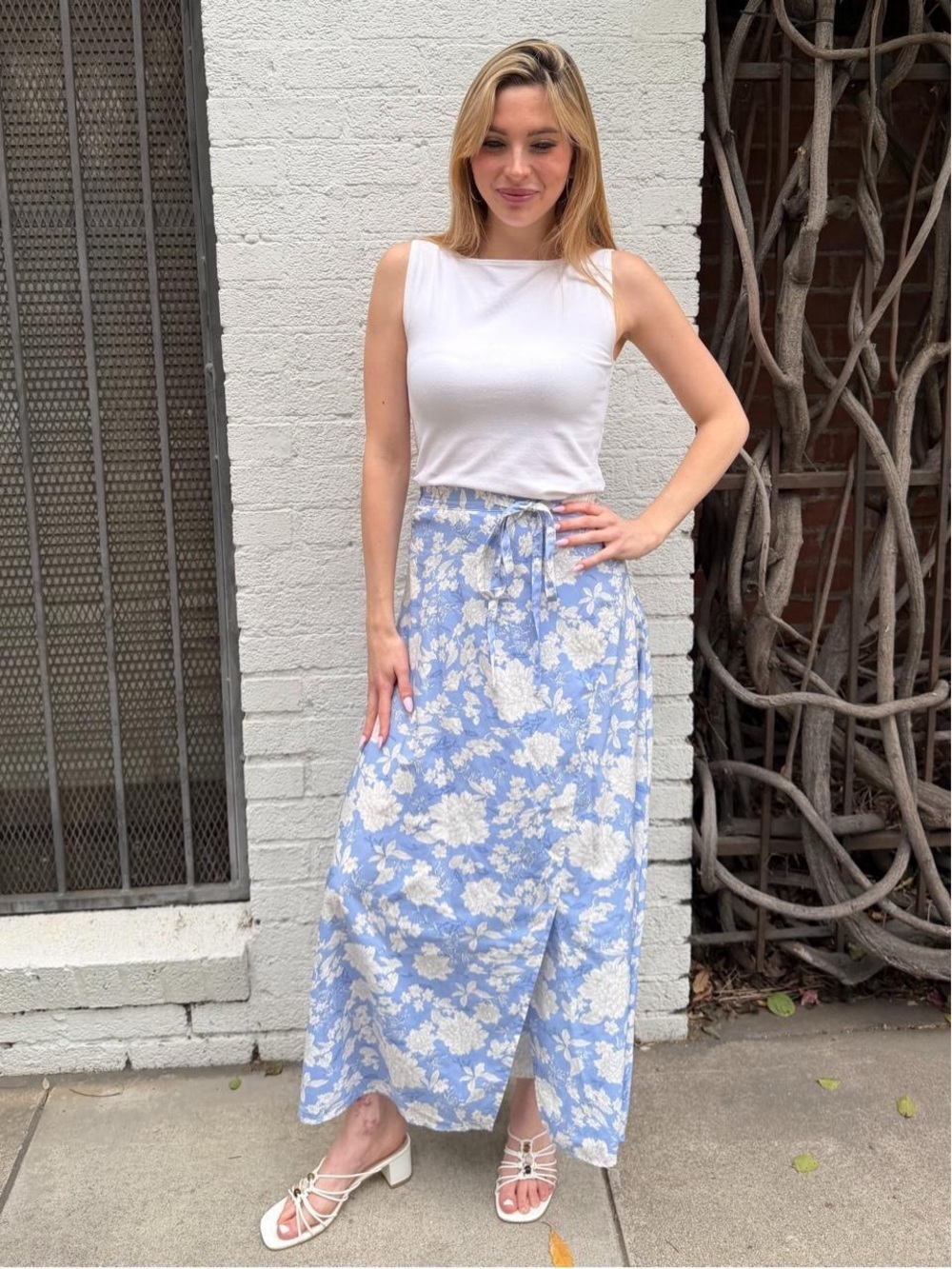 Lulus baby blue floral boho wrap maxi skirt XS #spring #summer #cleangirl